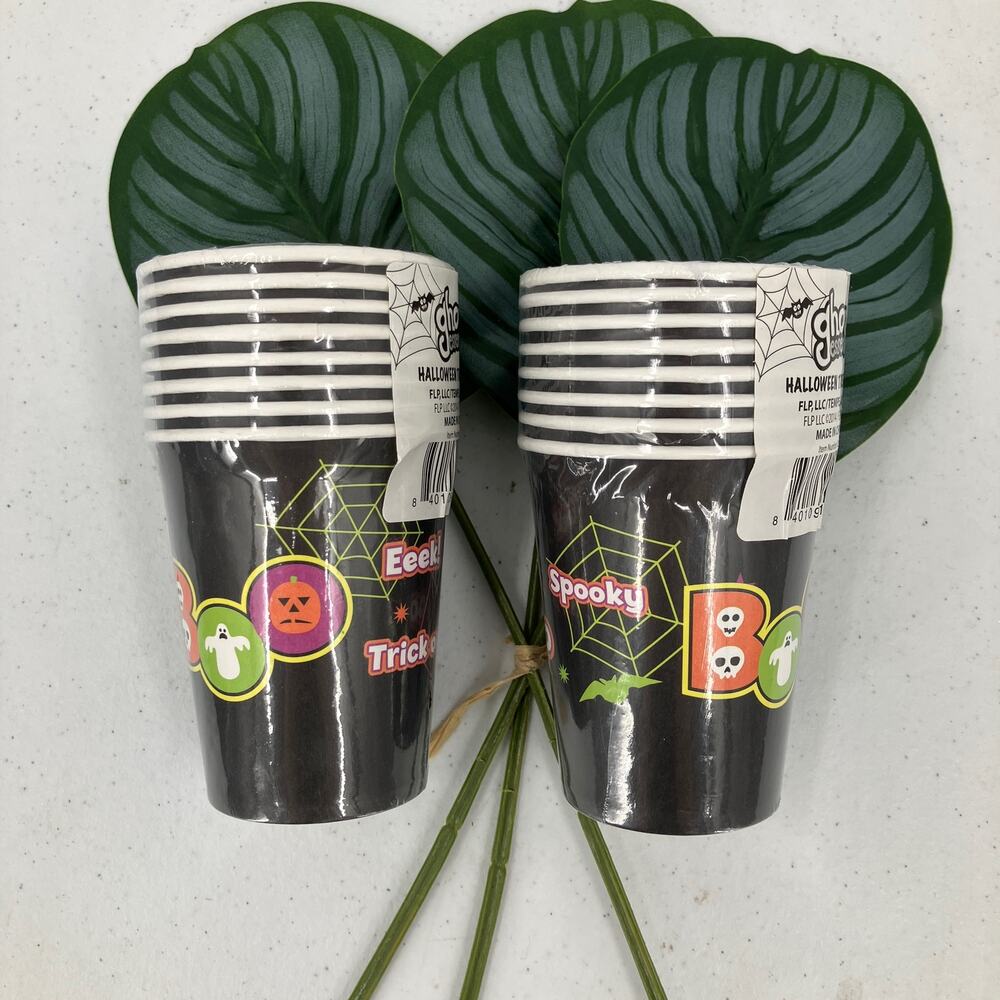 Ghoul Essentials Black Purple Green Bat Spider Boo Halloween Treat Paper Cup Set